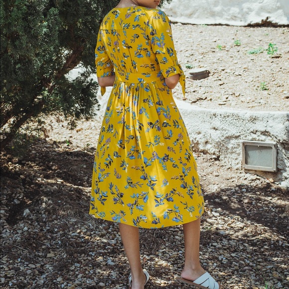 Mallory Button Down Midi Dress - Mustard - Picture 6 of 8